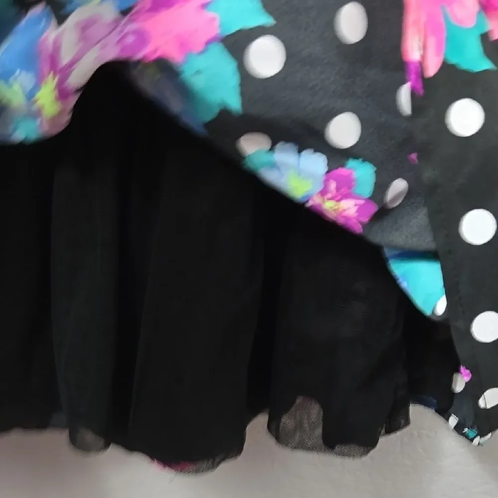 Justice Girls Floral Polka Dot Dress 12 Black Twirl Party Sundress Trendy Tween